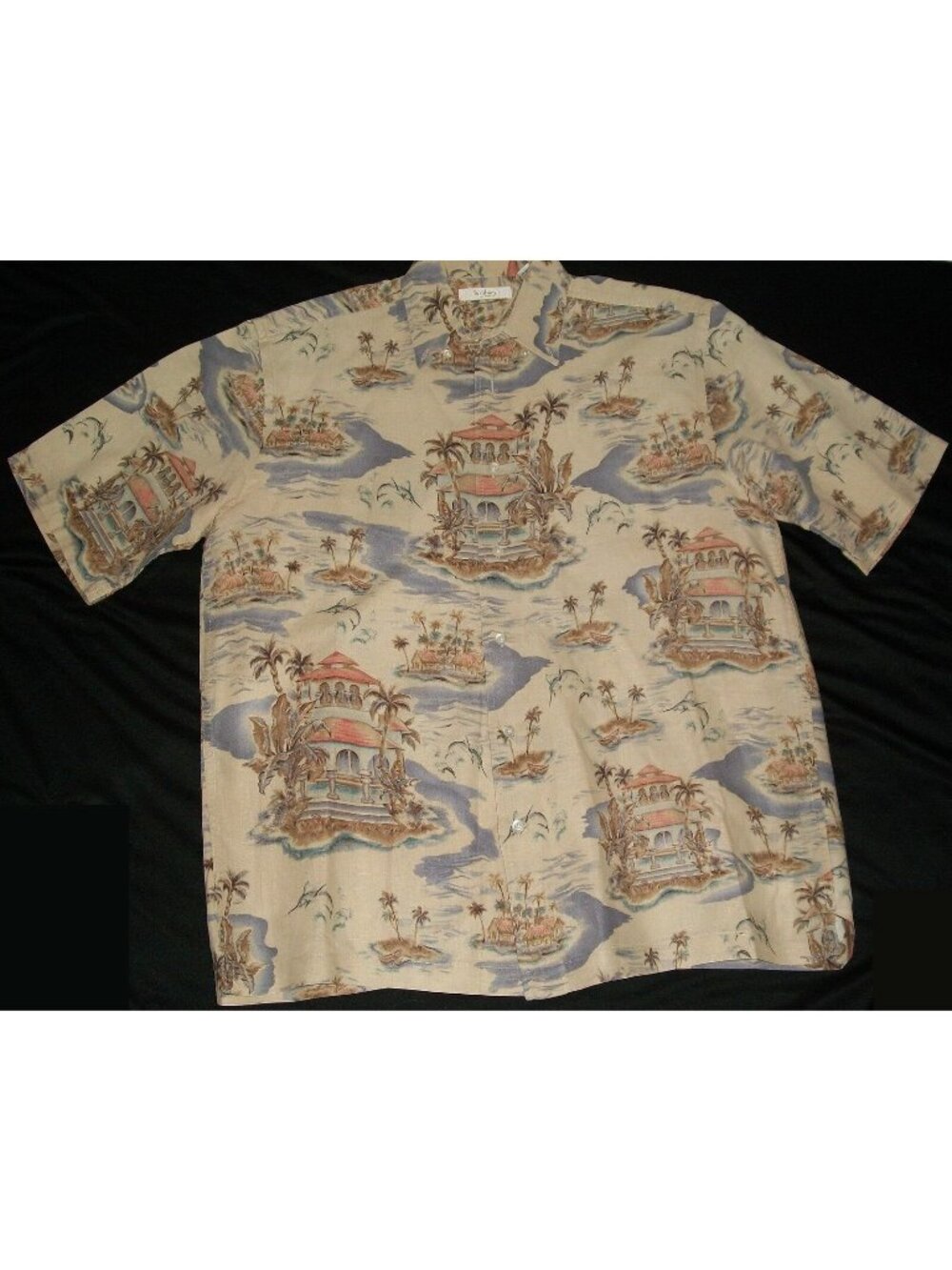 Turnbury Beach Hut Marlin Palm Tree Hawaiian Camp Shirt Canoe Size Medium